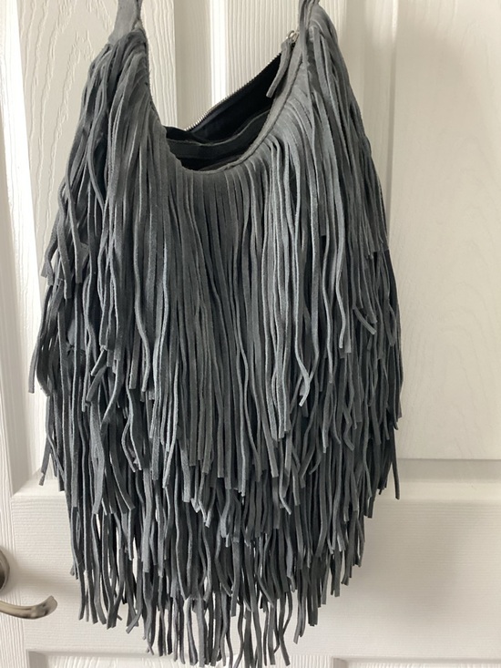 Monserat De Lucca Handbags - Monserat De Lucca Gray Suede Fringe Boho Festival Bag